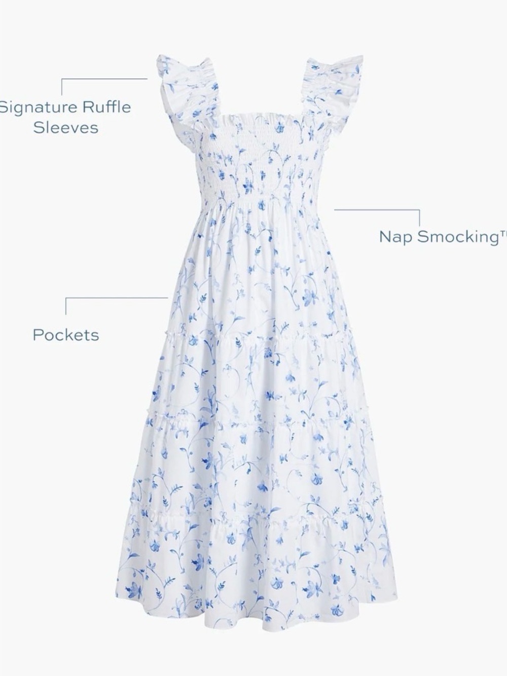 HILL HOUSE •• The Ellie Nap Dress •• In Blue Botanical Size XS - Picture 2 of 10